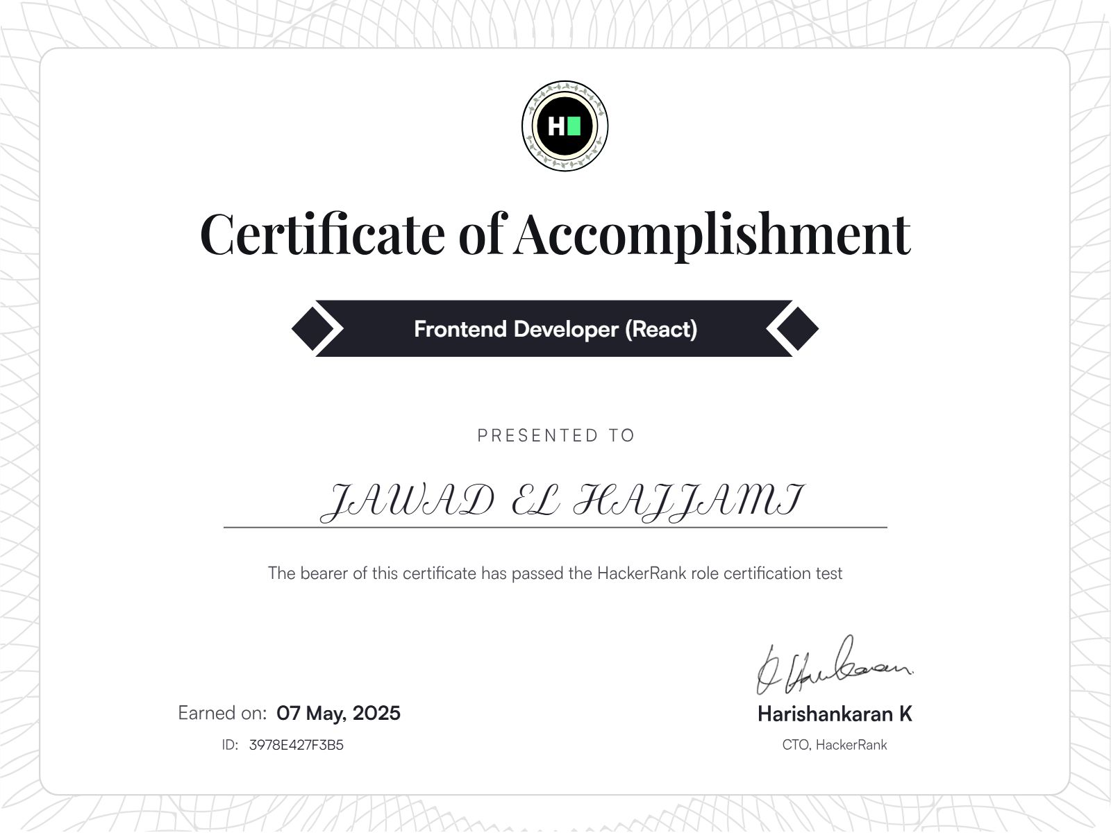 Frontend Developer Certificate